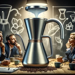 An-image-showing-a-group-of-colleagues-gathered-around-a-pour-over-coffee-setup-discussing-the-design-flaws-of-a-typical-gooseneck-kettle-The-kettle.webp