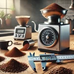 A realistic photographic image focused on the challenge of getting the grind size right for pour over coffee as discussed by COFFEE The image showswebp