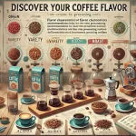 An educational scene illustrating the process of discovering personal coffee preferences through the understanding of flavor characteristics influence