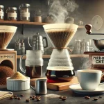 A realistic photograph style image showing the steps to make pour over coffee cleaner and sweeter The scene should depict the careful preparation prowebp