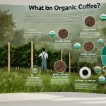 An informative scene explaining organic coffee The image features a coffee farm where organic practices are used such as natural fertilizers shade webp