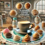 An informative scene exploring issues related to flavored coffee The image features a coffee cup surrounded by various flavoring agents like vanillawebp