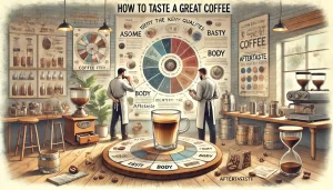 An-educational-scene-showing-the-process-of-identifying-the-qualities-of-a-good-cup-of-coffee-The-image-features-a-coffee-expert-or-barista-evaluatin.webp