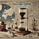 An educational scene illustrating the origins of cold drip coffee The image features a traditional cold drip coffee setup with water slowly drippingwebp