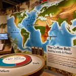 An educational scene illustrating the concept of the Coffee Belt the region between the Tropics of Cancer and Capricorn where the worlds coffee is gwebp