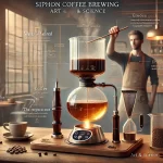 An educational scene explaining the principles of siphon coffee brewing The image features a detailed diagram of a siphon coffee maker showing how wwebp