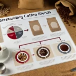 An infographic titled Understanding Coffee Blends illustrating how different coffee beans are blended to create unique flavor profiles The image shwebp