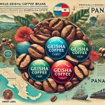 An illustration highlighting the famous Geisha coffee beans of Panama particularly focusing on the renowned Esmeralda Estate The image should depictwebp