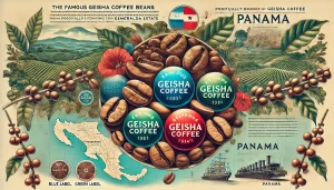 An-illustration-highlighting-the-famous-Geisha-coffee-beans-of-Panama-particularly-focusing-on-the-renowned-Esmeralda-Estate-The-image-should-depict.webp