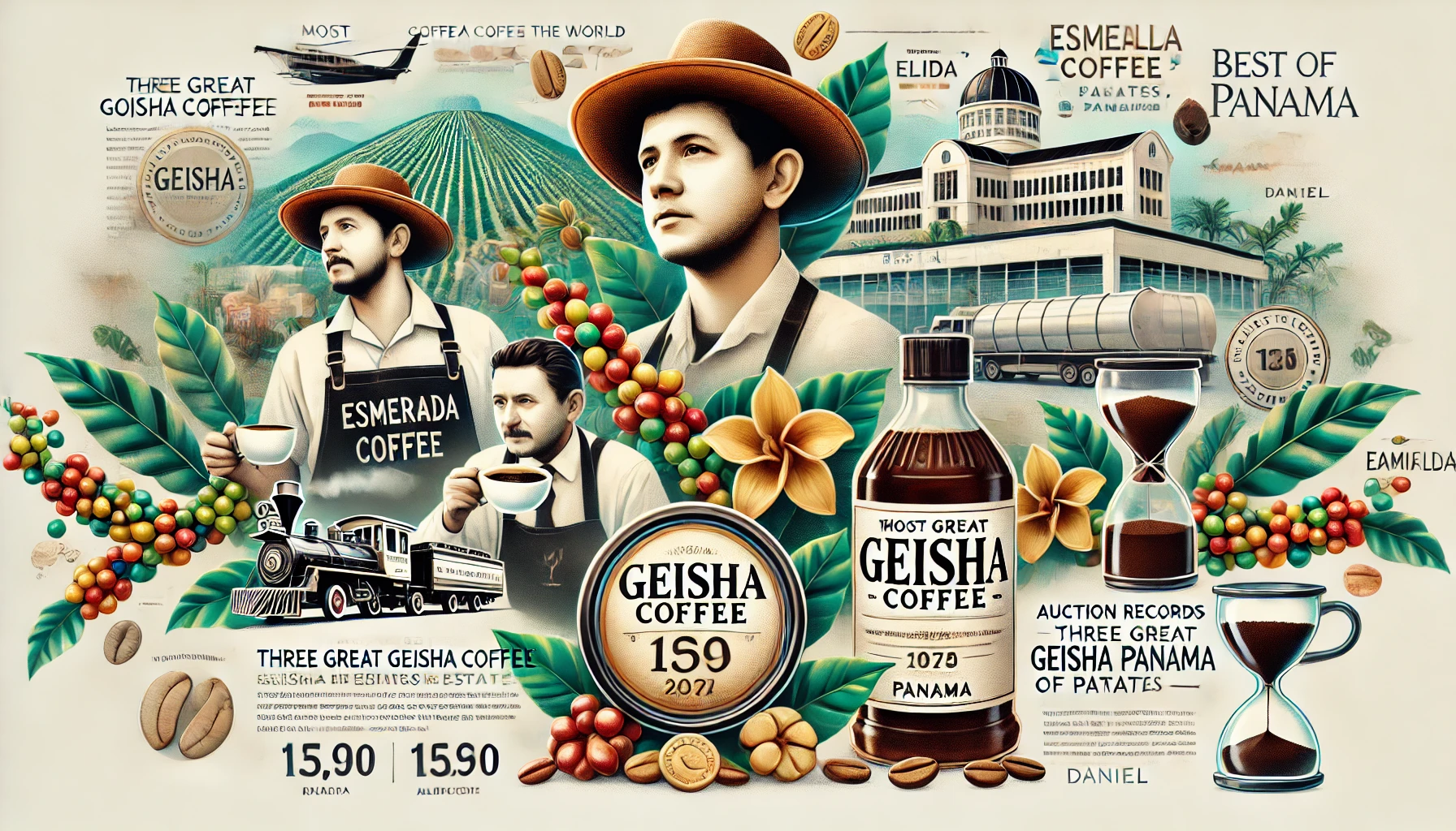 An illustration highlighting the most expensive coffee variety in the world Geisha Gesha with a focus on Panamas Esmeralda Estate The image shouwebp