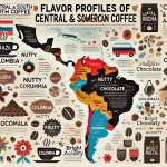 An infographic titled Flavor Profiles of Central and South American Coffee showing the distinct taste characteristics of coffee from various countriwebp