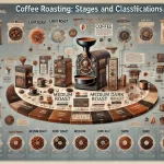 An infographic titled Coffee Roasting Stages and Classifications explaining the different stages and types of coffee roasting The image should depwebp