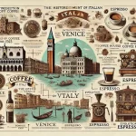 An informative image showing the historical development of Italian coffee culture The image should depict a timeline starting from the late 16th centwebp