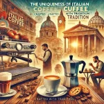 A vibrant scene showcasing what makes Italian coffee unique The image features an Italian café setting with traditional espresso machines a barista webp