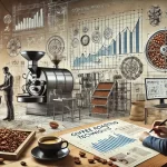 A detailed scene showcasing coffee roasting techniques research The image features a coffee lab or roasting facility with various roasting machines webp