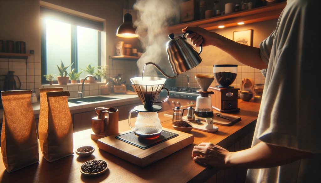 手沖咖啡 烘焙 研磨 濾網 注水 咖啡豆 Hand brewed coffee roasting grinding filter water filling coffee beans