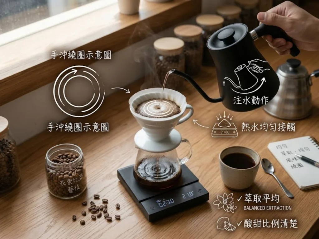 手沖咖啡繞圈 手沖注水技巧 手沖咖啡教學 咖啡萃取原理 手沖咖啡技巧