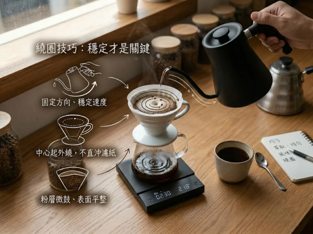 手沖咖啡繞圈 手沖注水技巧 手沖咖啡教學 咖啡萃取原理 手沖咖啡技巧