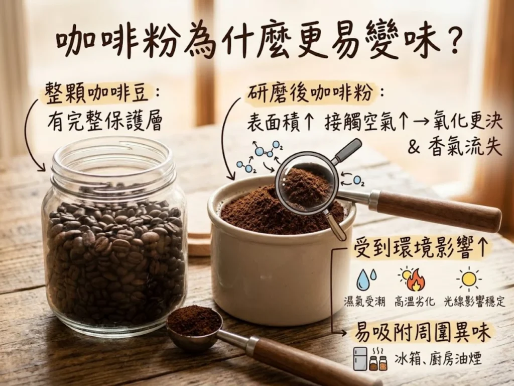 How long can coffee powder be stored 3 咖啡知識家 咖啡粉研磨後接觸空氣更容易氧化變味示意圖