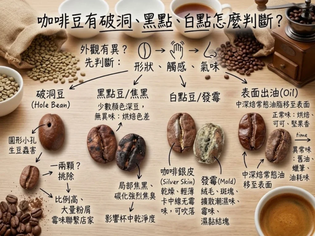 咖啡瑕疵豆 瑕疵豆 咖啡豆有破洞 咖啡豆黑黑的 咖啡豆有白點 咖啡豆發霉 白目豆 咖啡豆怪味、咖啡豆品質 咖啡豆受潮